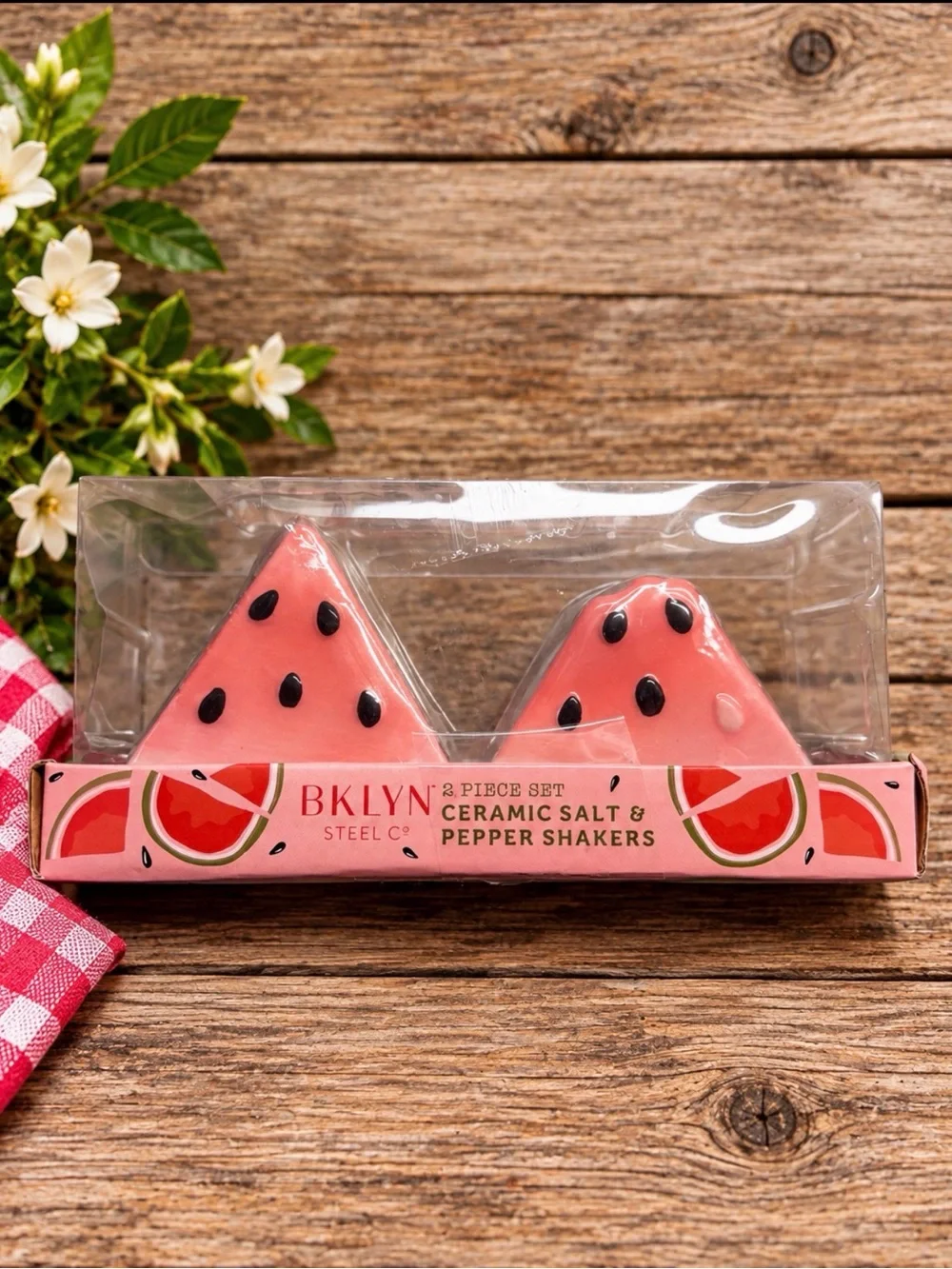 BKLYN Steel Co. 2-Piece Ceramic Watermelon Salt & Pepper Shaker Set NIB